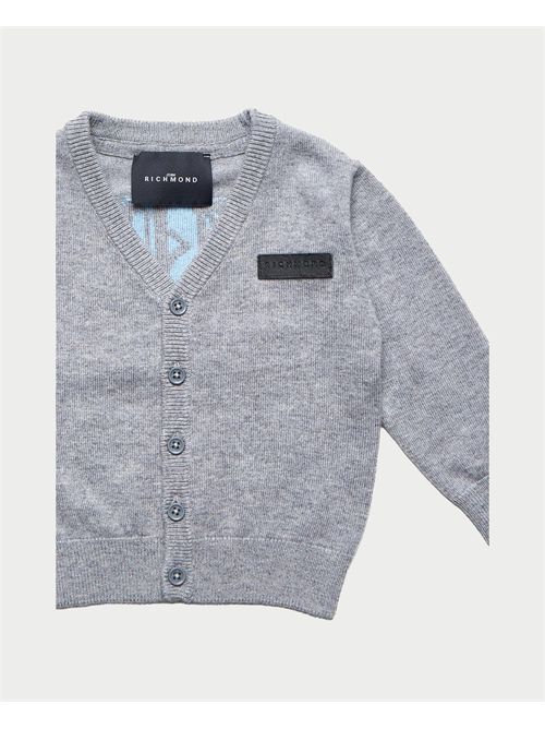 John Richmond grey baby cardigan with logo plaque JOHN RICHMOND | RIA25010CDGREY STEEL